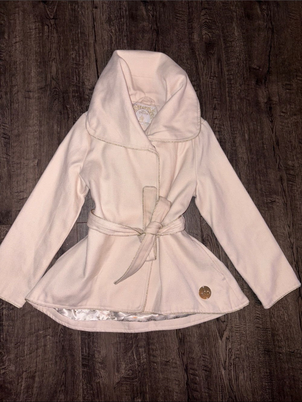 Disney 👑Princess Cream Tie-Waist Pea Coat for Kids👑